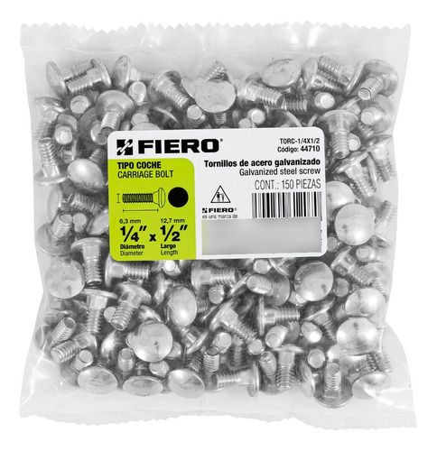 Bolsa Con 150 Tornillos 1/4 X 1/2 Tipo Coche, Fiero