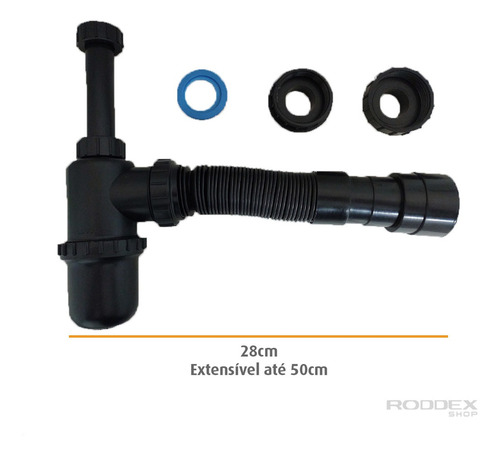 Sifão Sanfonado Copo Universal Black Extensível Até 50cm Corrugado PVC