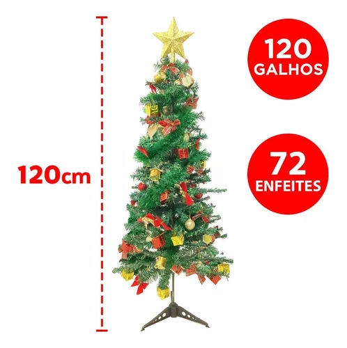Árvore De Natal Decorada Luxo 120cm Completa Com Enfeites