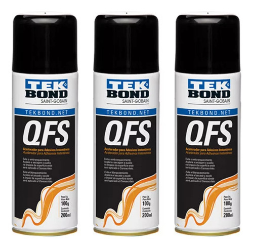 Kit 3 Acelerador Qfs Para Cola Instantânea (tekbond) 200ml Cor Incolor