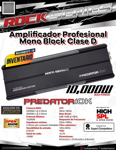 Amplificador Rock Series Predator10k Estable 2 Homs. Negro