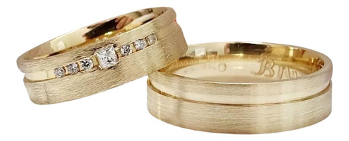 Par Alianças Ouro 18k Grossa 6mm Com Brilhantes Anatômicas