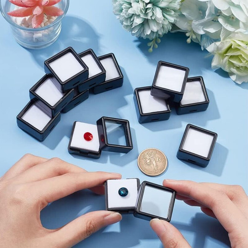 12 Pcs Black Gemstone Display Box With Clear Top 1.18 In Cci