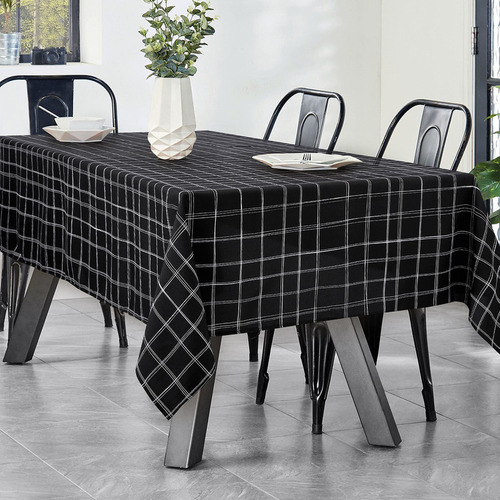 Mantel Antimanchas Para Mesa Rectangular 150x200cm Cuadrícula Negro Estampado