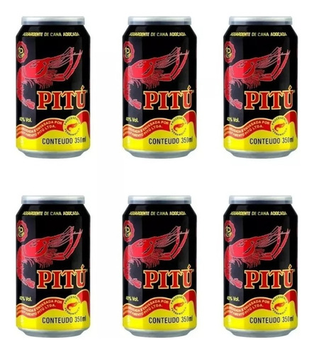 Aguardente Pitú Lata 350ml - Kit C/6 Unidades