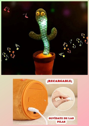 Peluche Cactus Bailarin Luminoso Canta Repite Voz Jueguete