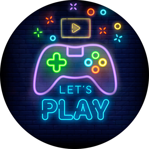 Painel De Festa - Let's Play Console Neon Game - 1,50 X 1,50
