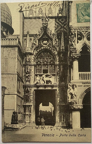 Antigua Postal, Puerta De La Carta, Año 1908, Venecia, 4p074