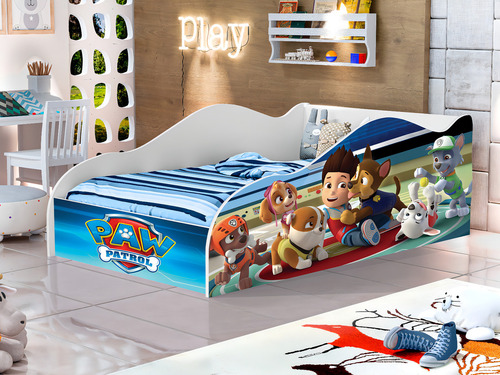 Mini Cama Infantil Carro Patrulha Canina Criança C/ Colchão 150x70 Incluso Quarto Menino E Menina Lorenttistore