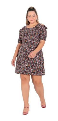 Imagem 4 de 6 de Vestido Mangas Recorte Vazadas Soltinho Plus Size Feminino