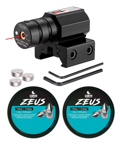 Laser Mira Tática + 02 Caixa Chumbinho Zeus 5.5mm Perfurante