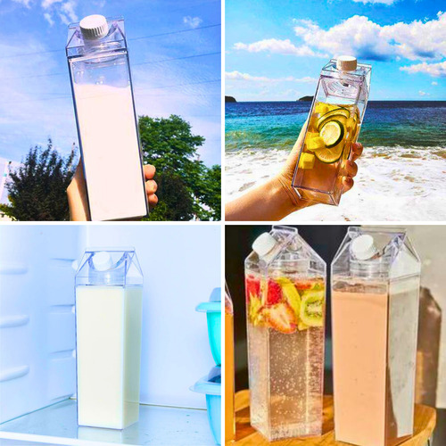 Botella acrílica para leche, agua, zumo, botella, color rosa, 500 ml