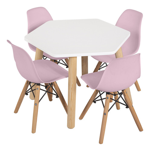 Comedor Moderno Para Niños 7 Acabados Mate Color Blanco Diseño De La Tela De Las Sillas Silla Rosa /mesa Blanca
