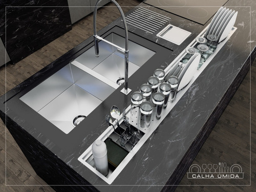 Imagem 6 de 7 de Calha Úmida Canal Organizador Equipado Escorredor Inox Embut