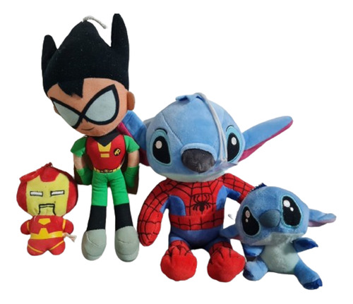 Lote Set 4 Peluches Robin - Stitchspider - Ironman - Stitch (Reacondicionado)