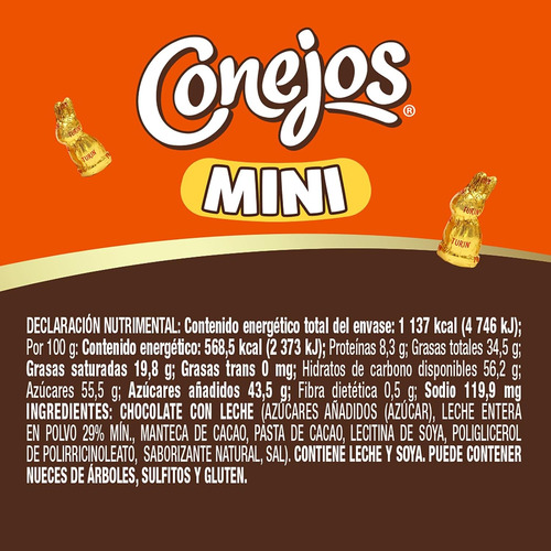 Conejos Mini Chocolates Con Leche Tubo Con 20 Piezas Turín