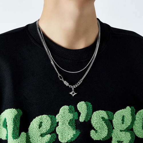 . Collar Unisex Con Colgante De Estrella De Doble Capa