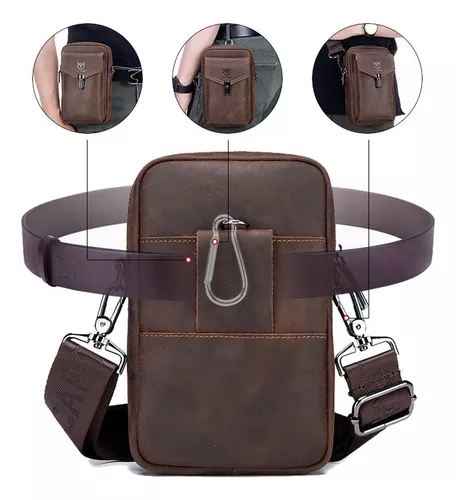 Bolsa Cintura Piel Genuina Hombre Para Celular Hasta 7 Inch