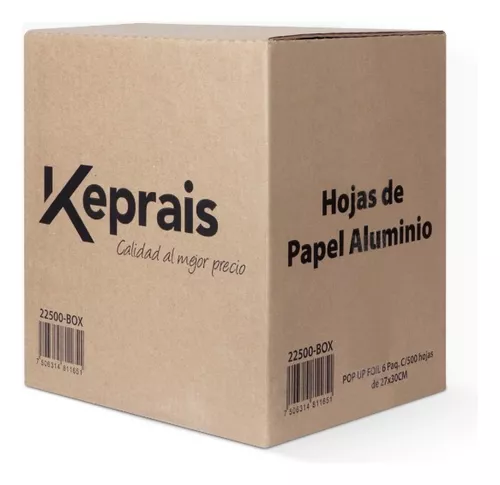 Hojas de papel aluminio interplegadas, 500 por caja, plateado