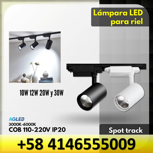 Lampara Led Para Riel 10w Cob Negra 3500k 85-265v Cob Spot