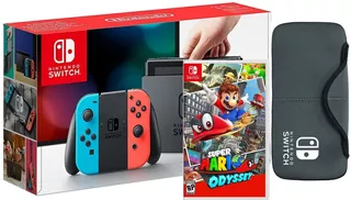 Consola Nintendo Switch Neon + Super Mario Odyssey + Forro