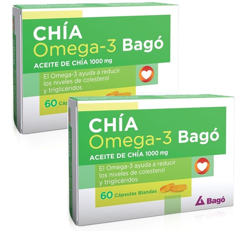 Aceite De Chia Omega 3 Bago 1000 Mg X 60 Caps C/u X 2 Cajas