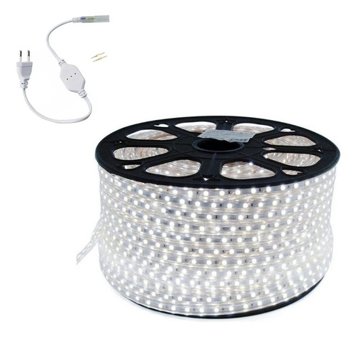 Mangueira Fita Led Chata 5050 100m Branco Frio + Conectores Luz Branco-frio 127v