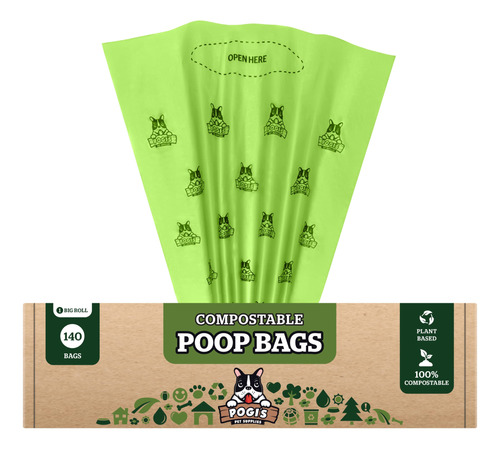 Pogi's Bolsas Compostables Para Excrementos De Perro, 140 B.