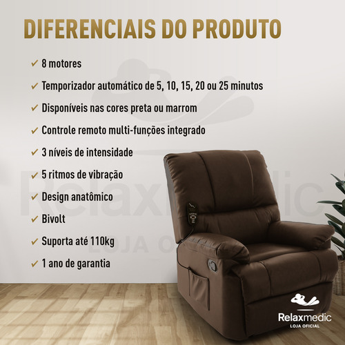 Poltrona Do Papai Relax Marrom - Relaxmedic - Bivolt