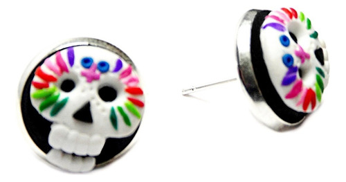 Aretes Calavera Mexicana De Colores Diseño Fimofemi