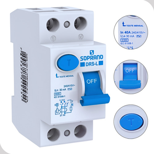 Interruptor Dif Res Soprano Drs2 L-040a 2 Polos Bifásico
