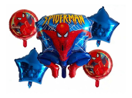 Kits 5pz Globos Metálicos De Spiderman Marvel Hombre Araña