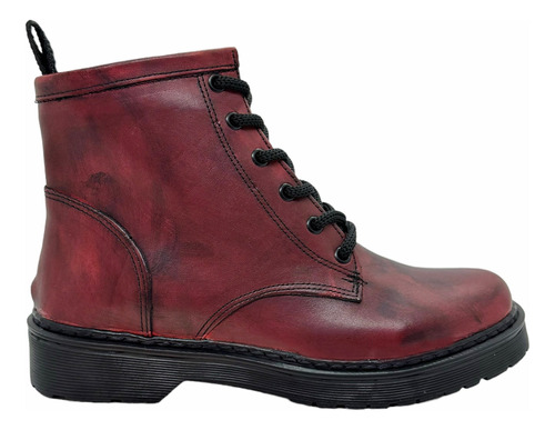 Borcego Mujer Cuero Vacuno Bota Tipo Dr. Martens Dm01 Bordó