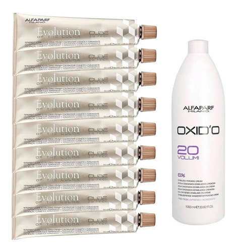 Kit 9 Tinturas Alfaparf Evolution + Oxidante Crema X 1000 Ml