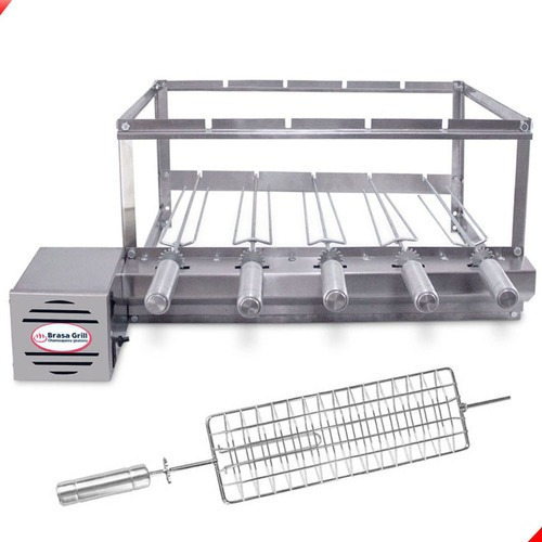 Kit Grill Elétrica 5 Espetos Brasa Grill + Espeto Grelha Cor Esquerdo 110V/220V