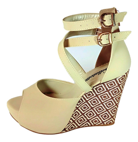 Imagem 6 de 6 de Sandália Anabela Plataforma Bellatotti Croce Beige Due