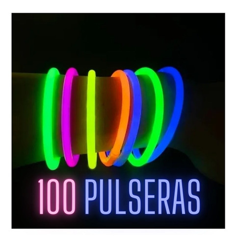 Imagen 1 de 5 de 100 Pulseras Fiestas Neón Tik Tok Brillan En La Oscuridad
