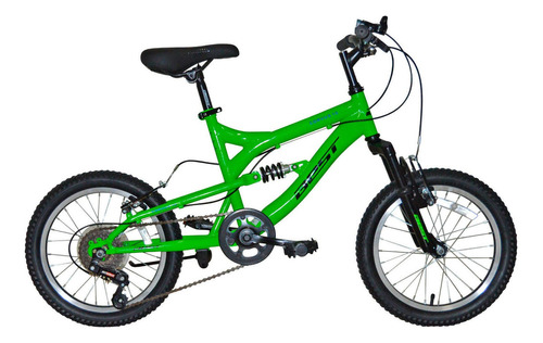 Bicicleta Niño Aro 16 Doble Suspension 6v Verde Best