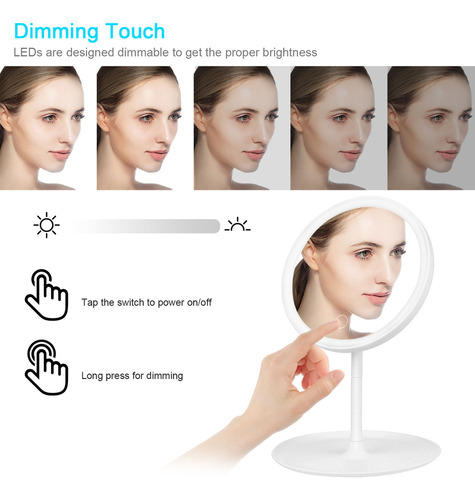 Espejo De Maquillaje Led Recargable Con Base Desmontable