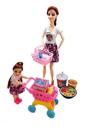 Muñecas Madre E Hija Con Accesorios Supermercado Shop