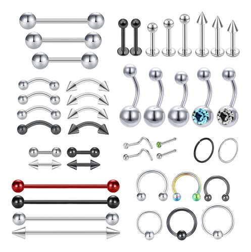 Combo 70 Aros Para Piercing Acero Quirurgico Color Plateado