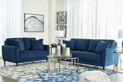 Sala Contemporánea Azul, Sofá Y Loveseat De Terciopelo