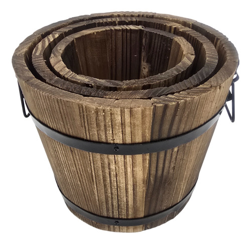 Set 3 Maceteros De Madera Tipo Barril Para Jardín Terrazas