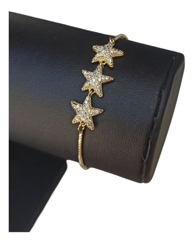 Pulsera Pulso Fino Estrellas Ajustable Laminado Oro 18k Oro 8 Cm 60.96 Cm