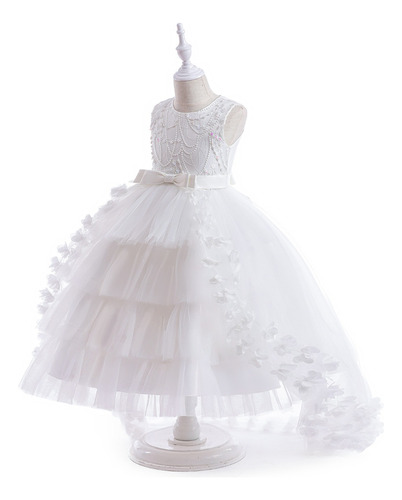 Vestido De Elegante Princesa Boda Niños Flores Fiesta Blanco