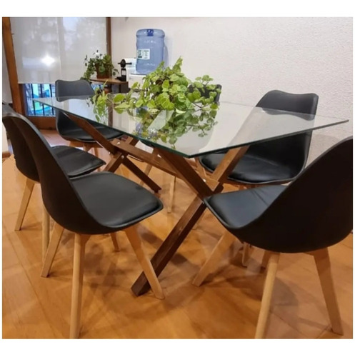 Comedor Xbrown Vidrio 140x90 + 6 Sillas Tulip Negras