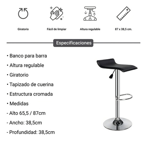 Silla Ajustable Banco Giratorio Para Barra Cocina Bar Color Negro