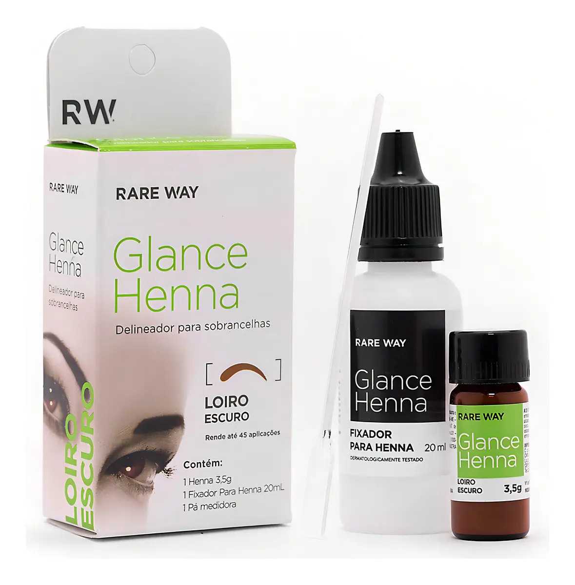 Rare Way Cosmeticos Henna Glance 3,5g Com Fixador 20ml E Pá Medidora Cor Loiro Escuro