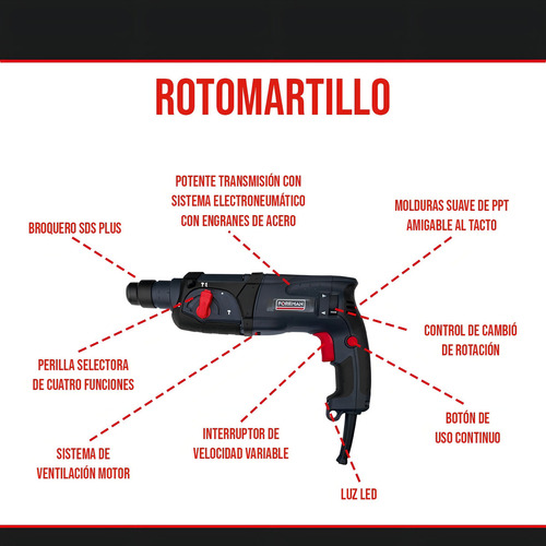 Combo Rotomartillo + Esmeriladora + Taladro Fo2470 Foreman A