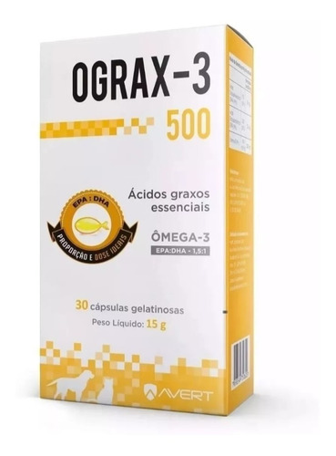 Ograx 500mg Omega-3 Avert 30 Capsulas Para Caes E Gatos